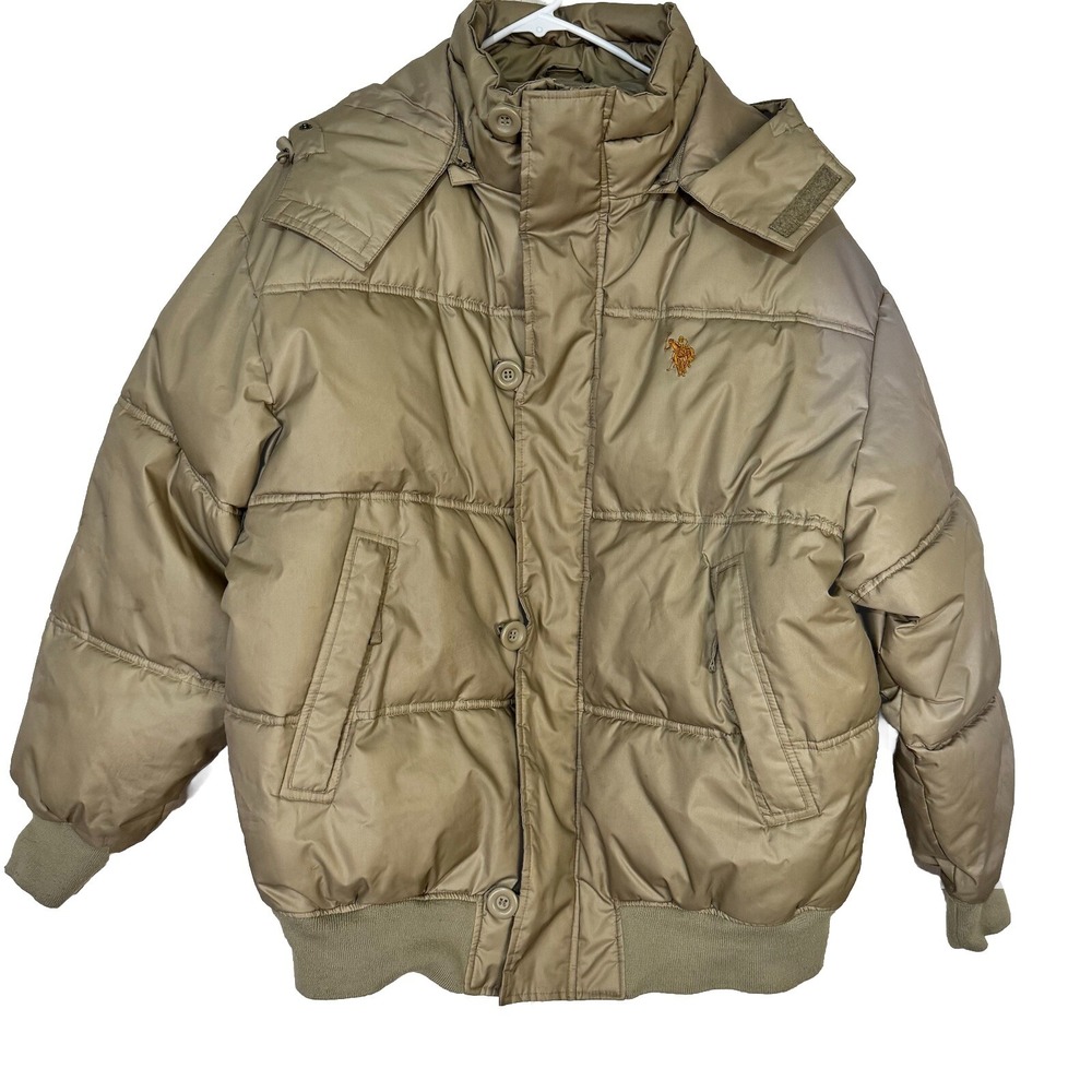U.S. Polo Assn Packable Hooded Full Zip Jacket Coat Puffer Mens Tan‎ Size L